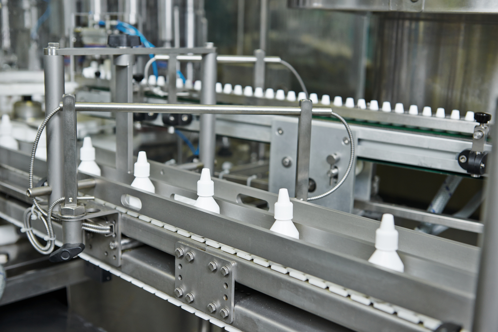 pharmaceutical medicine industrial production line with plastic bottles